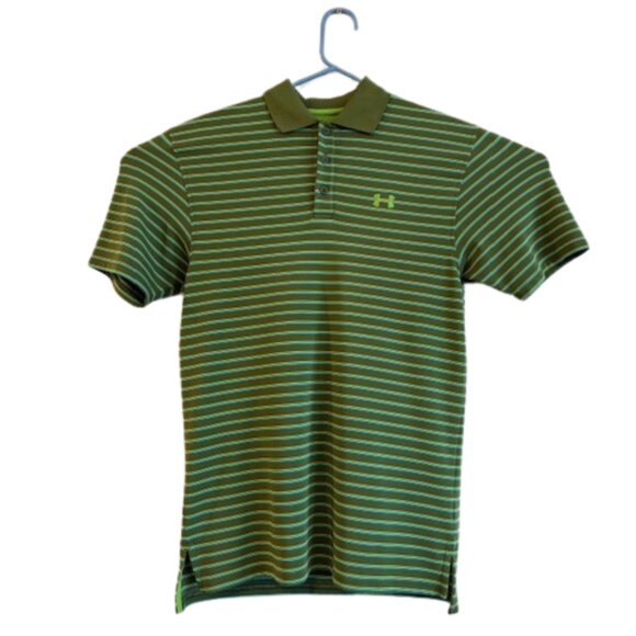 Under Armour Men’s Green Striped Polo Shirt Size Small | Performance Golf Top - Picture 2 of 7